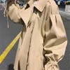 Women's Trench Coats Women's Fall 2022 Coat Khaki Windbreaker Casual Sleeve Drawstring Flower Bud Design Elegant Fabric Belt Dress