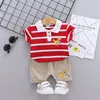 Baby Boys Sommar Outfits Nya Barn Dinosaur Stripe Lapel Kortärmad Toppar + Shorts 2st Set Barn Toddler Casual Kläder Ställer C6898