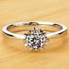 Yhamni Original 925 Silver Wedding Ring Heart Claws Natural 1 CT Zirconia Diamond Ringar för Kvinnor Förlovningsgåva R021