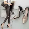 Dress Shoes Silver&gold transparent thin high heels 10cm pointed toe shallow OL dress pumps slip on european fashion single shoes woman 220315