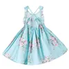 Baby tjejer klänning sommar strand hav boho blommig blomma bröllop toddler barn backless tjej barn vintage tutu klänningar blå 1-12yrs Q0716