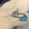 925 prata esterlina 18k ouro cheio inlay diamante anel de casamento luxo princesa corte branco safira cz anéis de noivado 4608831