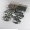 Vente 4x4 gris # dentelle fermeture cheveux humains brésilien humain vierge cheveux vague de corps suisse dentelle fermeture 213t