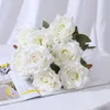 Buquê de rosas com cabeça de flor grande rosa de seda 9 cabeças flores de rosa artificiais com folha para decoração de casa de casamento