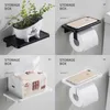 Black Wall Mount Roll Toilet Paper Holder Desk Storage Rack Space Aluminum Bathroom Accessories Kitchen Ware Toiletries Shelves 210709