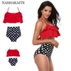 NASHAKAITE Maman et moi Maillot de bain Feuille Imprimer Bikini à volants Ensemble Summer Beach Holiday Family Look Maillot de bain Maman Fille 210724