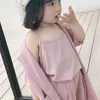소녀의 슈트 여름 아기 소녀 옷 한국어 반팔 재킷 + 서스펜더 셔츠 셔츠 셔츠 어린이 의류 세트 210625