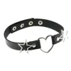 New Harajuku Soft Girl Black PU Leather Peach Heart Love Heart Collar Female Neckband Five-pointed Star Clavicle Necklace