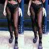 Pantalon Femme Capris Femmes Sexy Black Mesh Sheer Rayé Crayon Été Taille Haute Slim Stretchy Lady Fashion Club Party Wear Pantalon