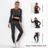 Yoga Outfit Suit Seamless Slim Pants Workout Outdoor Quick-Drying Camouflage Sports Bra Long Sleeve Three-Piece Set