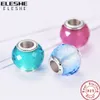 ELESHE Originale 925 Sterling Silver Charms di Cristallo Sfaccettato Perle di Vetro di Murano Fit Donne Braccialetto di Fascino Gioielli Autentici Regalo Q0531