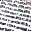 Wholesale 100pcs/Lot Men's Women's Band Ring Black Stripe Stainless Steel Rings Fashion Jewelry Party Favor Gifts Mix Sizes