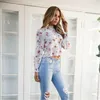 Kvinnors blusar Kvinnors skjortor Kvinnor märke Floral Sheer Mesh Blus Sexig Beach Boho Pullover Tops Autumn Summer Club