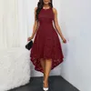 Floral Lace Women Solid Color SleevelIrregular Hem Formal Party Midi Dress X0529