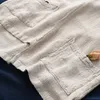 Johnature женщины вышивка винтажные футболки нерегулярные хлопковые льняные карманы V-образным вырезом карманы лето новый сплошной цвет футболки 210315
