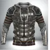 Ретро-броня Viking 3D по всему напечатанным людям толстовки Harajuku мода с капюшоном толстовка унисекс повседневная куртка zip hoodie 201103