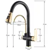 Rubinetto da cucina con filtro in oro nero Miscelatore da cucina girevole con doppio beccuccio girevole per acqua pura Miscelatore filtrato con doppio manico per cucina 211108