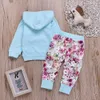 Frühling und Herbst Baumwolle Casual geboren Baby Mädchen Blumen Kapuze Langarm Top Hosen Set 210528