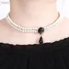 Vintage Brand Designer Anhänger Halskette Logo Schwarzwassertropfen 3 Schichten Kristall Doppelperlenkette Choker für Frauen Schmuck288v