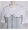 Getpring women t-shirt blanc coton tshirt corsets tee shirts épissé à manches courtes top mince tops tops tee t200110