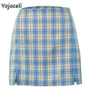 Yojoceli streetwear plaid a line kjol botten kvinnor sexig mini våren 210609