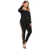 Vendita Donna Plus Size Set di vestiti in due pezzi Cuciture leopardate Abbigliamento sportivo Completo Pullover Felpa a maniche lunghe e pantaloni Set D30 Y0625