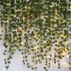 Dekoracyjne kwiaty wieńce 2.3m sztuczny pnącze zielony liść bluszcz winorośli z 2 M LED światła ciągów Zestaw DIY Wedding Party Light Garlands