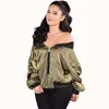 Women's Jackets Women's Wholesale- Women Basic Green Navy Blue Black Coats Long Sleeves Autumn Winter Shoulder Off Bomber Biker Ladies