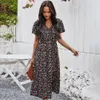 New Ladies Vintage Maxi stampa floreale Summer Dress Women Slim Casual vita alta Button Bohemian Women Beach Dress Vestidos Donna 210303