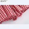 Zevity Women Fashion Red Plaid Print Pleated Bermuda Skirts Shorts Female Chic Side Zipper Casual Pantalone Cortos P1090 210719