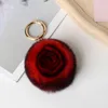 Real Rex Rabbit Fur Keychain Rose Flower Key Ring Cute Moda Torba Wisiorek Dla Kobiet