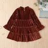 Automne hiver 2020 nouvelles filles robe à manches longues velours col roulé marron plissé solide mignon doux bébé Vestidos 2-6T Q0716