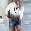 Kvinnors tröja toppar Pocket Hoodie Heart -formade gradienttröjor Autumn Casual Print Lång ärm Sweatshirt Fashion Tops 201208