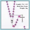 Hängsmycke Halsband Pendlar Smycken Lila Bön Pärlor Katolska Rosary Lång halsband för kvinnor Mens Religiösa Madonna Jesus Cross Rose Flo