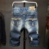 Men vintage Ripped bermudas Jeans Short Summer Streetwear Hip hop male Casual Holes Straight Denim shorts Plus Size 40 210714