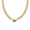 Women's Heavy Cuban Collar, Trumpet Collar, Green Cubic Zircon, Cz Q0809