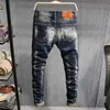 Ropa de calle americana Moda Hombre Jeans Alta calidad Retro Negro Azul Rasgado para Slim Fit Elástico Hip Hop Punk Pantalones