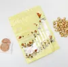 100st stativ uppblomstryck Pet Plastic Ziper Lock Bag med fönstervattentät valnötter packning påse, återförslutbar ris / salt säck