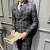 Blazers Heren Mode Banket Slank 2 Stuk Suit Set / Mannelijke Business Plaid Jasje Broek Broek Double Breasted Coat X0909