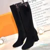 2021 Fashion color matching round head women long Boots female casual wild non slip leather women boots Cowboy 9965