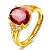 Mode européenne et américaine haut de gamme style coréen bague plaquée or bague ouverte pour femme bague sertie de grenat mode réglable rubis entier