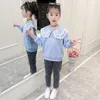 Çocuk Giyim Kız Dantel Kazak + Kot Genç Giyim Mektup Desen Patchwork KID 210527
