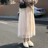 WERUERUYU mode jupe longue Stretch taille haute couleur unie ample grande taille all-match jupes plissées femme vêtements 210608