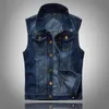 Mäns västar denim Vest Jacket ärmlös avslappnad midja jeanrock rippad smal fit manlig cowboy