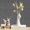 Nordic Style Hand Shape Flowers Modern for Home Office Decor Creative Floral Composition Living Room Ornament Ceramics Vase