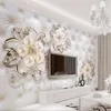 Papier peint sur mesure Grande Murale 3D Fleurs blancs de luxe Soft Soft Bijoux Bijoux TV Mur Papel de Pardure Papier mural