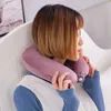 U-Shape Travel Pillow för flygplan Uppblåsbara nacke Tillbehör 8 färger Bekväma kuddar för sömn Hem Textilgåvor RRA11164