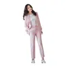 Женский брючный костюм женская одежда Одежда осенью и зимой мода OL Высокое качество офис розовый блейзер брюки набор двух частей 210527