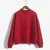 Vrouw Sweatshirts Zoete Koreaanse O-hals gebreide truien dikke herfst winter suikergoed kleur Losse hoodies Solid Dames kleding 211206