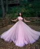 Eleganti abiti da sera rosa 2022 con spalline trasparenti A-Line Labourjoisie Dubai Medio Oriente Abiti formali Abito da ballo per feste Tulle Pizzo Sweep Train Prewedding Engagement